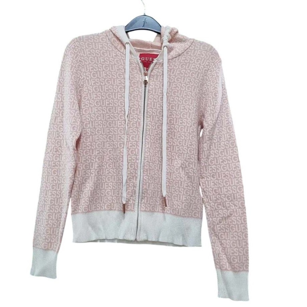 Guess Los Angeles Athena women xl pink Full Zip Sweater Hoodie Pink White‎ Logo